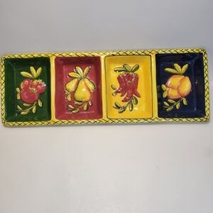 Jay Imports Rectangular 4 Sectional Platter Plate Server With 3D Fruits & Veggie
